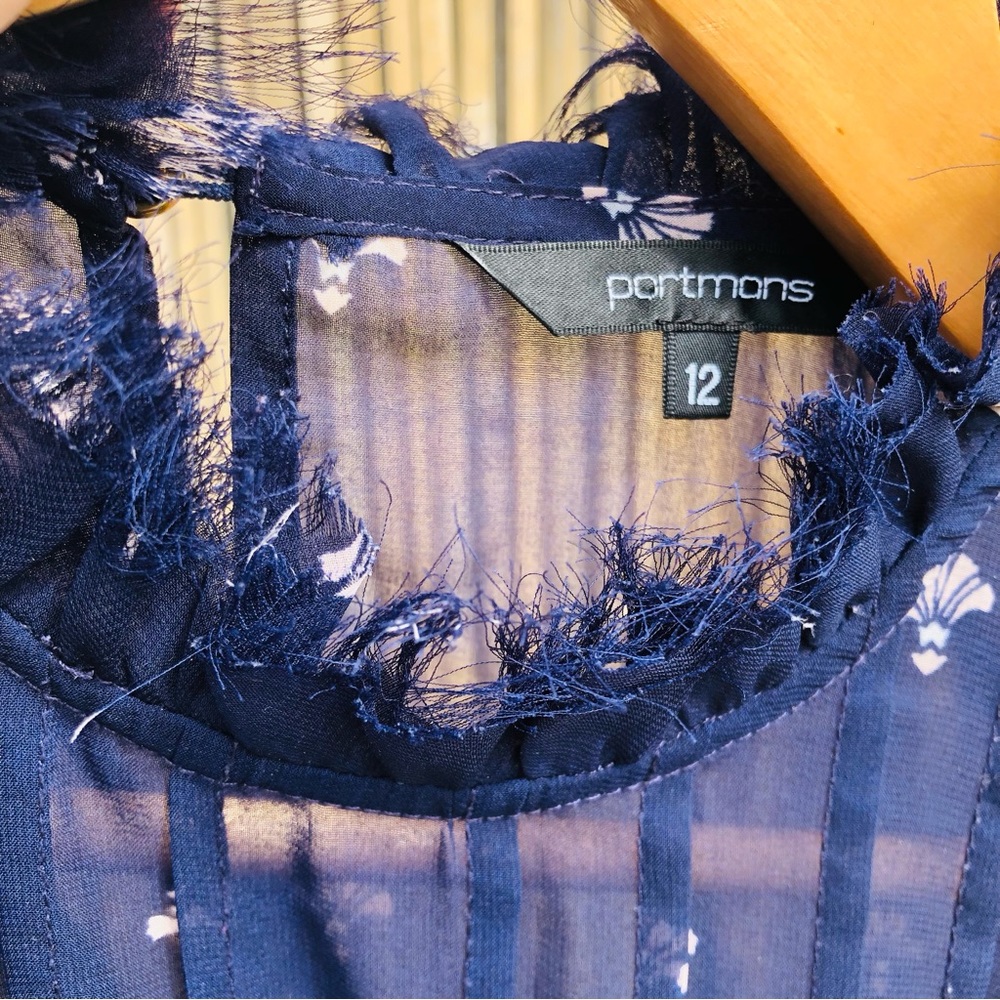 SOLD Portmans Navy Detailed High Neck Top w/ Pin Tucks 12 - Picture 3 of 17